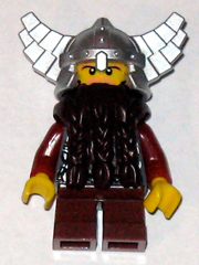 cas429 - Fantasy Era - Dwarf, Dark Brown Beard, Metallic Silver Helmet with Wings, Dark Red Arms