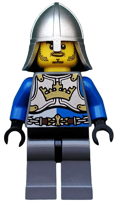 cas516 - Castle - King's Knight Breastplate with Crown and Chain Belt, Helmet with Neck Protector, Closed Grin with Stubble