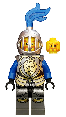 cas523 - Castle - King's Knight Armor with Lion Head with Crown, Helmet with Fixed Grille, Blue Plume
