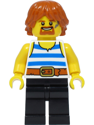 cas556 - Blacksmith - White Tank Top with Blue Stripes, Black Legs, Dark Orange Hair