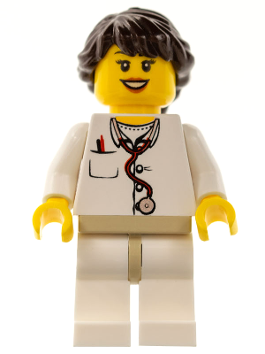 col284 - Doctor - Lab Coat Stethoscope and Thermometer, White Legs with Tan Hips, Long French Braided Female Hair