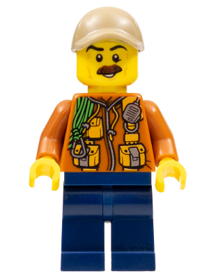 col311 - City Jungle Explorer - Dark Orange Jacket with Pouches, Dark Blue Legs, Dark Tan Cap with Hole, Reddish Brown Moustache