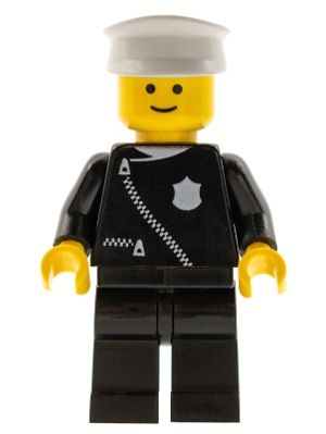 cop013 - Police - Zipper with Badge, Black Legs, White Hat