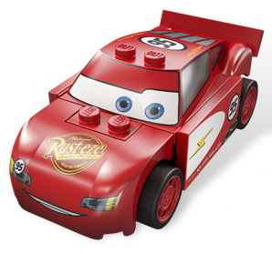 crs065 - Lightning McQueen - Rust-eze Hood, Red and White Sides, Light Bluish Gray 1 x 4 Plates
