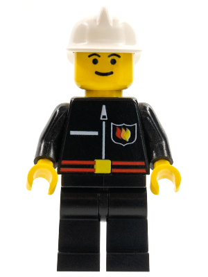 firec006 - Fire - Flame Badge and Straight Line, Black Legs, White Fire Helmet