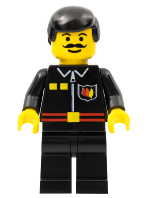 firec023 - Fire - Flame Badge and 2 Buttons, Black Legs, Black Male Hair