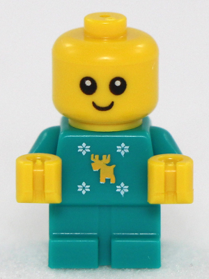hol121 - Baby - Dark Turquoise Body with Moose and Snowflakes and Yellow Hands