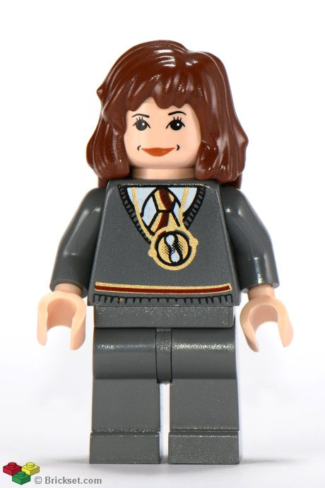 hp054 - Hermione Granger - Gryffindor Stripe Torso with Time Turner Necklace, Dark Bluish Gray Legs