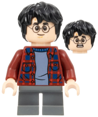 hp143 - Harry Potter - Dark Red Plaid Flannel Shirt, Dark Bluish Gray Short Legs