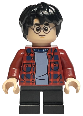 hp233 - Harry Potter - Dark Red Plaid Flannel Shirt, Black Short Legs