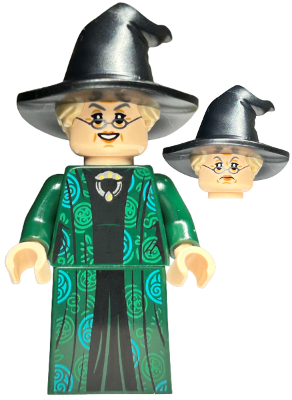 hp274 - Professor Minerva McGonagall - Dark Green Robe over Black Dress, Hat with Hair