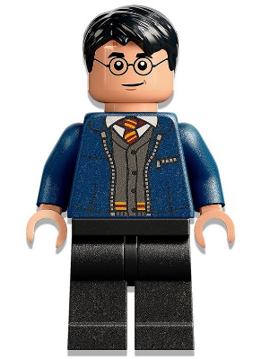 hp346 - Harry Potter - Dark Blue Open Jacket over Gryffindor Cardigan Sweater, Black Legs