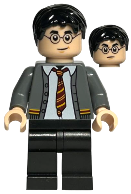 hp396 - Harry Potter - Dark Bluish Gray Gryffindor Cardigan Sweater Open over Shirt without Wrinkles, Black Legs