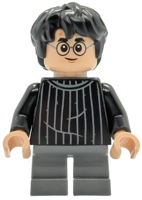 hp538 - Harry Potter - Black Striped Sweater, Dark Bluish Gray Short Legs