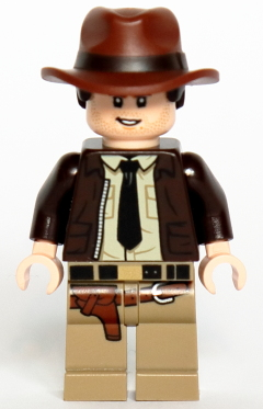 iaj046 - Indiana Jones - Dark Brown Jacket, Black Tie, Reddish Brown Dual Molded Hat with Hair, Light Nougat Hands