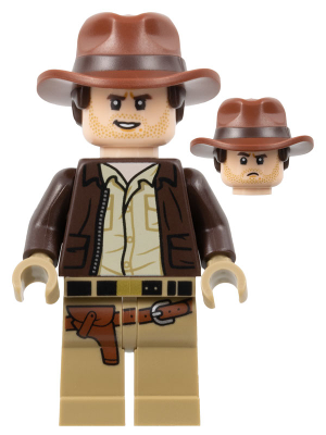 iaj049 - Indiana Jones - Dark Brown Jacket, Reddish Brown Dual Molded Hat with Hair, Dark Tan Hands