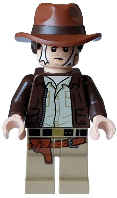 iaj056 - Indiana Jones - Dark Brown Jacket, Reddish Brown Dual Molded Hat with Hair, Spider Web on Face