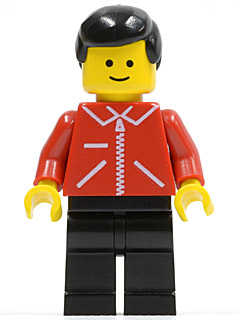jred009 - Jacket Red with Zipper - Red Arms - Black Legs, Black Male Hair