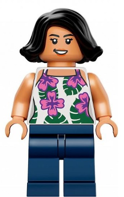 jw072 - Sammy Gutierrez - White Sleeveless Shirt with Flowers and Leaves, Dark Blue Legs
