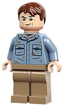 jw111 - Dr. Alan Grant - Sand Blue Shirt with Pockets and Dirt Stains, Reddish Brown Hair