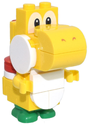 mar0100 - Yellow Yoshi - White Tile, Round 1 x 1 Quarter on Front