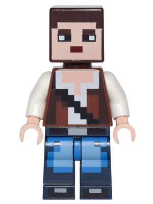 min036 - Minecraft Skin 3 - Pixelated, Reddish Brown Vest with Strap and Blue Jeans