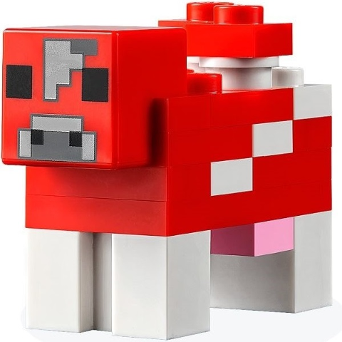minecow2c - Minecraft Cow, Mooshroom (Red and White, Light Bluish Gray Pixel Between Eyes and Dark Bluish Gray Top Border on Forehead) - Brick Built