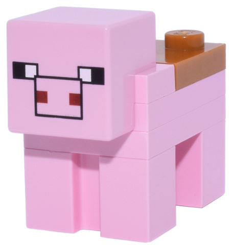minepig09 - Minecraft Pig with Saddle (2 x 2 Modified Tile, Plain Snout with Black Outline) - Brick Built