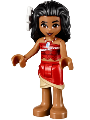 moa001 - Moana (Medium Nougat) - Mini Doll, Dark Red and Red Strapless Top, Red and Tan Layered Skirt, Black Hair, White Flower