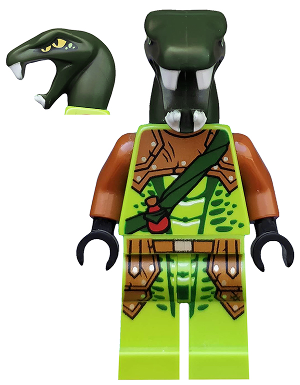 njo0217 - Zoltar - Serpentine Snake Warrior, Lime with Scales, Dark Orange Armor Coverings, Dark Green Strap with Red Vial