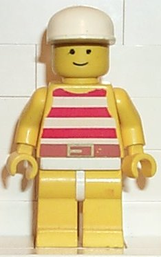 par034 - Red / White Stripes Shirt, Yellow Legs, White Cap