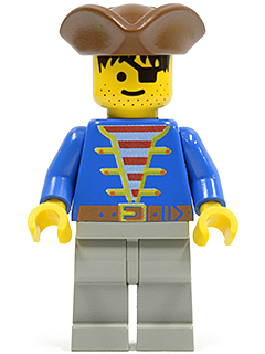 pi008 - Pirate Blue Jacket, Light Gray Legs, Brown Pirate Triangle Hat