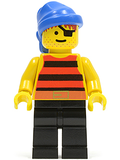 pi027 - Pirate Red / Black Stripes Shirt, Black Legs, Blue Bandana