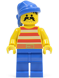 pi040 - Pirate Red / White Stripes Shirt, Blue Legs, Blue Bandana