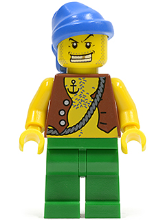pi107 - Pirate Vest and Anchor Tattoo, Green Legs, Blue Bandana, Gold Tooth