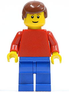 pln168 - Plain Red Torso with Red Arms, Blue Legs, Reddish Brown Male Hair, Brown Eyebrows, Thin Grin