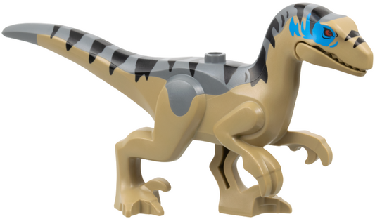 raptor18 - Dinosaur Raptor / Velociraptor with Dark Bluish Gray Back, Black Stripes, Dark Azure Markings