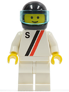 s005  - 'S' - White with Red / Black Stripe, White Legs, Black Helmet, Trans-Light Blue Visor