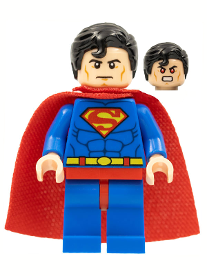 sh0156 - Superman - Blue Suit, Dual Sided Head with Red Eyes on Reverse, Spongy Soft Knit Cape