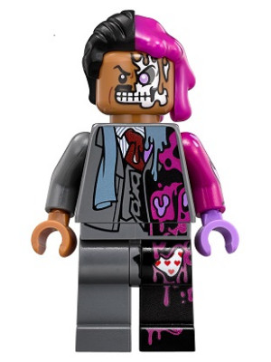 sh0395  -  Two-Face - Dark Bluish Gray Suit, Black and Magenta Hair