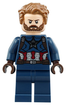 sh0495 - Captain America - Dark Blue Suit with Dark Brown Belt and Harness, Dark Brown Hands, Hair