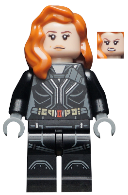 sh0629 - Black Widow - Black Jumpsuit, Dark Orange Mid-Length Hair, Printed Legs, Dark Bluish Gray Hands