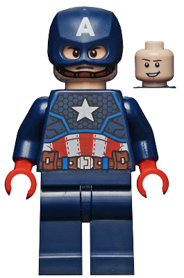 sh0686 - Captain America - Dark Blue Suit with Reddish Brown Belt, Red Hands, Helmet
