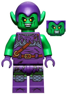 sh0695 - Green Goblin - Bright Green Skin, Dark Purple Outfit, Small Yellow Eyes, Printed Legs