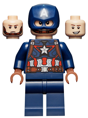 sh0736 - Captain America - Dark Blue Suit with Reddish Brown Belt and Harness, Reddish Brown Hands, Helmet