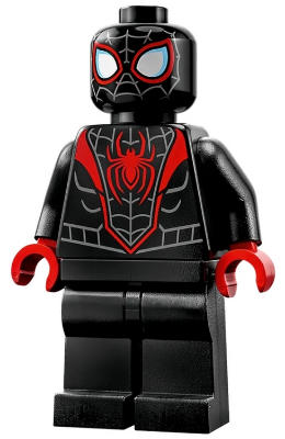 sh0855 - Spider-Man (Miles Morales) - Dark Bluish Gray Webbing on Head, Red Hands