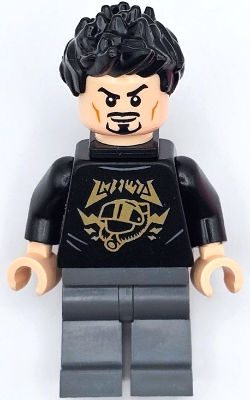 sh0928 - Tony Stark - Black Shirt with Gold Helmet, Pin Holder on Back
