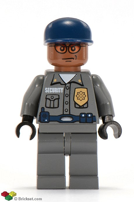 spd029 - Security Guard, Dark Bluish Gray Shirt w/Badge and Radio, Dark Bluish Gray Legs