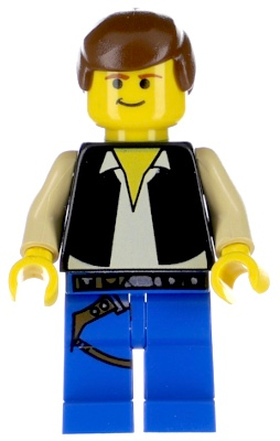 sw0014 - Han Solo - Yellow Head, Black Vest over Tan Shirt, Blue Legs with Belts