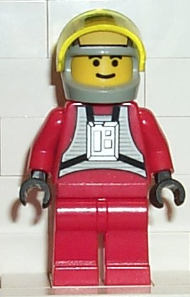 sw0032 - Rebel Pilot B-wing - Yellow Head, Light Gray Helmet, Trans-Yellow Visor, Red Flight Suit